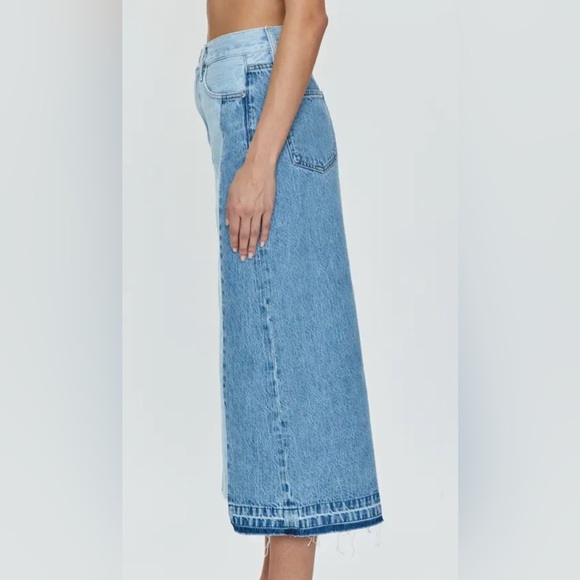 Pistola Alice Two-Tone colorblock fray hem Denim Midi Skirt 29 - Picture 3 of 3